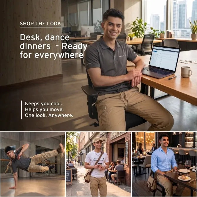 Man sitting at a desk with a laptop, surrounded by lifestyle images of people in various settings.