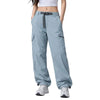 Front view of women's blue grey Pathfinder 6-pocket water-resistant cargo pants