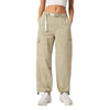 Front view of women's sand Pathfinder 6-pocket water-resistant cargo pants